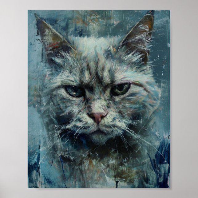 Poster Scène nostalgique de chat pluvieux (Devant)