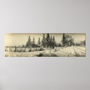 Poster Scène panoramique vintage d'hiver à l'île de