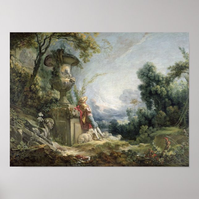 Poster Scène pastorale, ou Jeune berger dans un paysage (Devant)