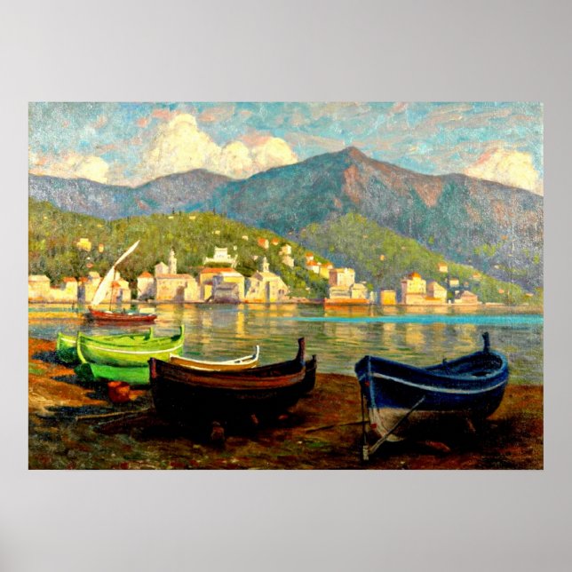 Poster Scène portuaire de Rapallo; peinture de Paul Fisch (Devant)