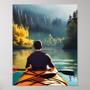Poster Scène Serene Kayaking   Un homme à Kayak en montag