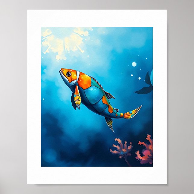 Poster Scène sous-marine vibrante avec une couleur vive (Devant)