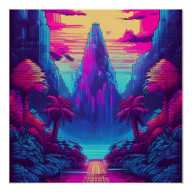 Poster Scène tropicale du néon futuriste - Sci-Fi Nature  (Devant)