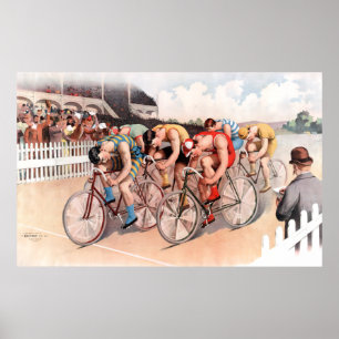 Poster Scène vintage de course de bicyclette