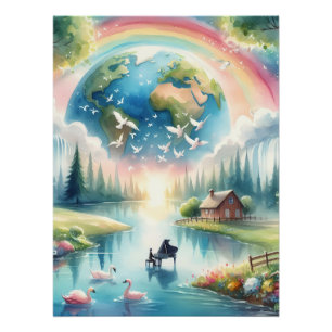 Poster Scène Whimsical Rainbow Earth Imaginaire