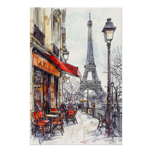 Poster Scènes Paris dessinées à la main