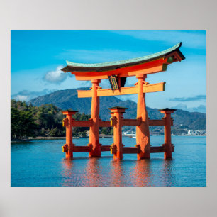 Poster Scenic landscape with Japanese Torii Gate