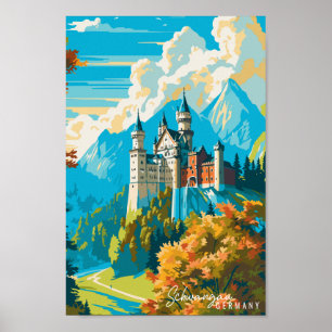 Poster Schawangau Allemagne illustration de voyage vintag