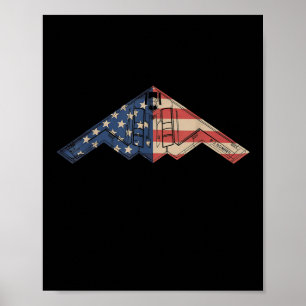 Poster Schéma d'avion furtif B-2 Bomber Drapeau américain