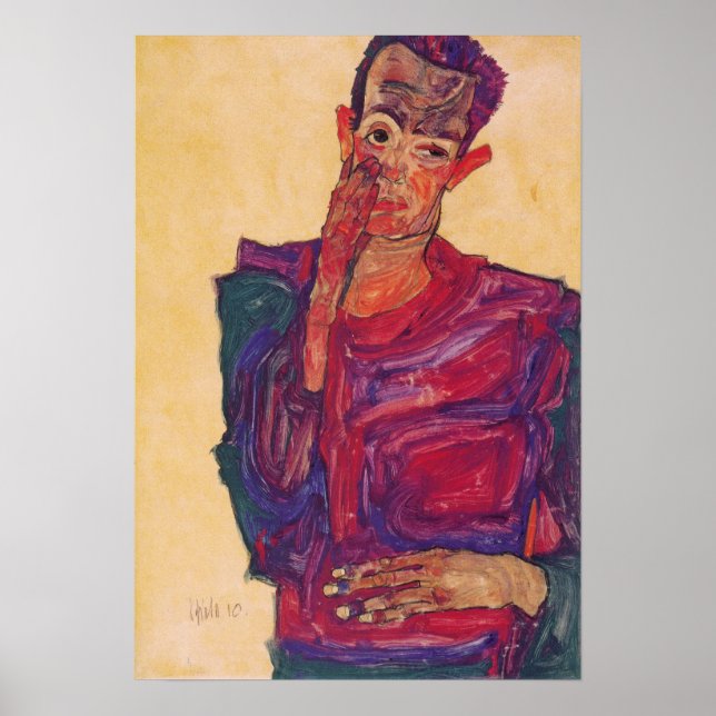 Poster Schiele - Autoportrait Avec Eyélide Laissée (Devant)