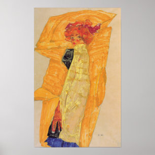 Poster Schiele - Gerti Devant un Drapé Ocre 1910