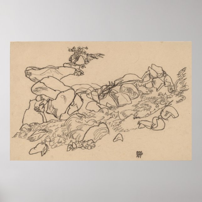 Poster Schiele - Mountain Stream 1917 (Devant)