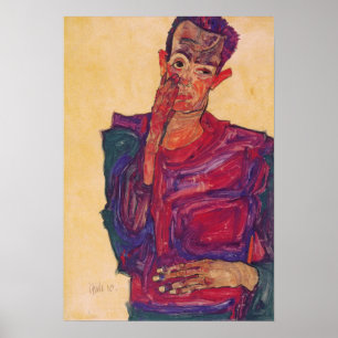 Poster Schiele - Self-Portrait With Lowered Eyelid