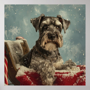 Poster Schnauzer Chien Festif de Noël