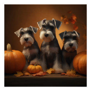 Poster Schnauzer Chiot Automne Citrouille de plaisir