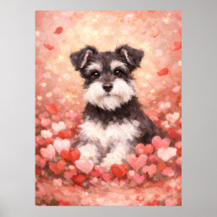 Poster Schnauzer de la Saint-Valentin avec des cœurs