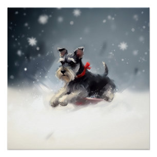 Poster Schnauzer miniature neige de Noël hiver