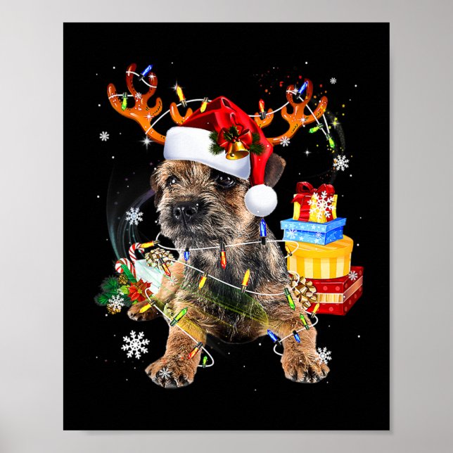 Poster Schnauzer Miniature père Noël avec lumières de Noë (Devant)