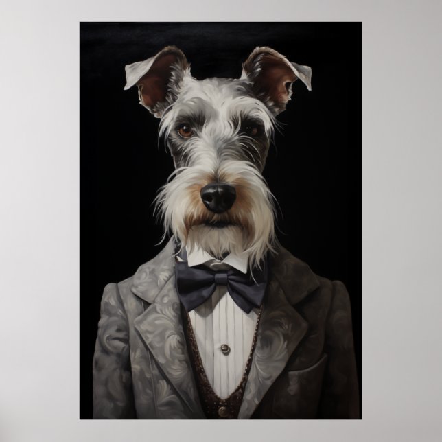 Poster Schnauzer Portrait de chien Gray Suit Bow Cravate (Devant)