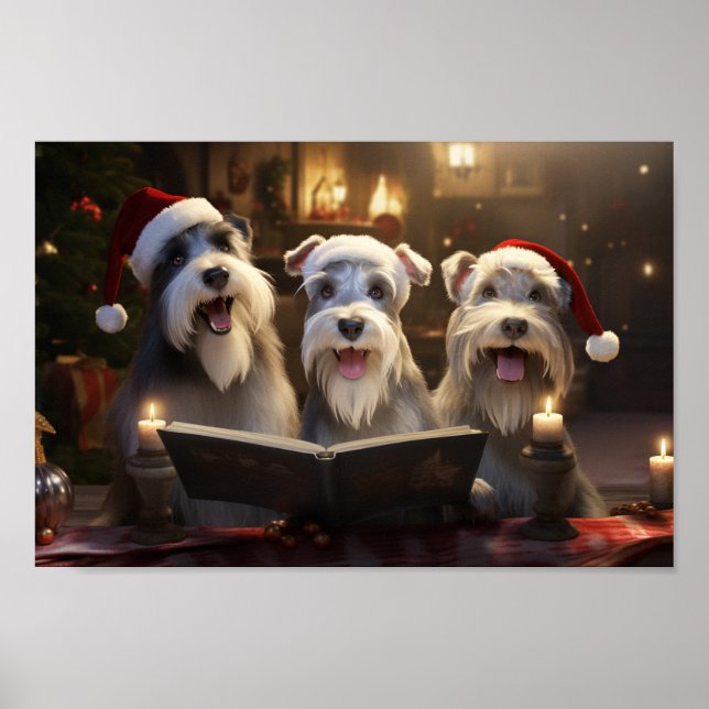 Poster Schnauzers Noël Caroling Festive Holiday (Devant)
