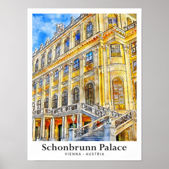 Poster Schonbrunn Palace Vienna Autriche Travel Aquarelle (Devant)