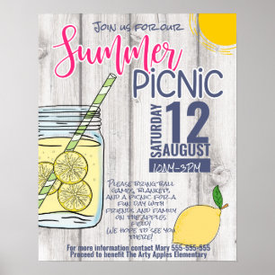 Poster school summer picnic lemonade mason jar, PTO
