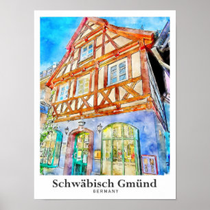 Poster Schwabisch Gmund Allemagne Aquarelle de voyage