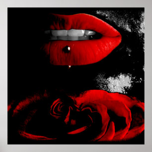 Poster Schwarz weiß+touche couleur - Rote Lippen