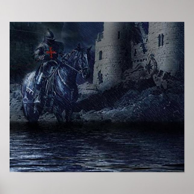 Poster Schwarzer Tempelritter vor einer Burg (Devant)