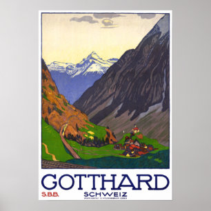 Poster " Schweiz : 1914 - Gotthard Linie SBB Reise Werbe