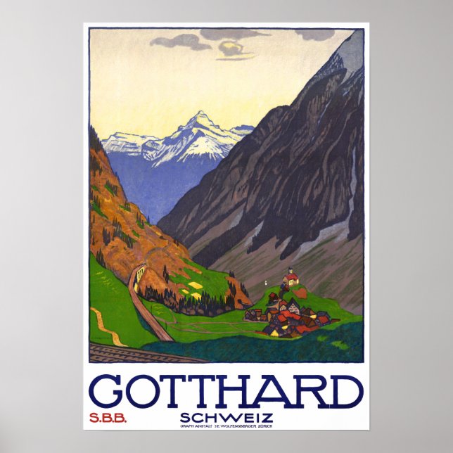 Poster " Schweiz : 1914 - Gotthard Linie SBB Reise Werbe (Devant)