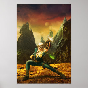 Poster Sci-Fi Female Fighter on Strange Planet