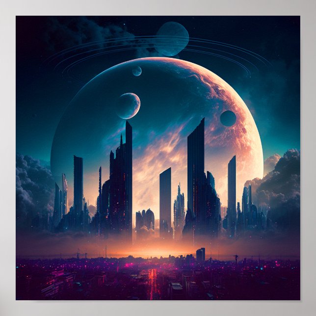 Poster Science-fiction Cyberpunk Space City (Devant)