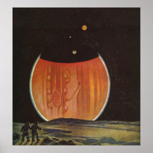 Poster Science-fiction Vintage, astronautes à Ganymede