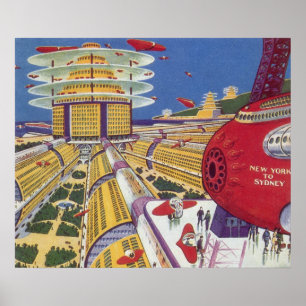 Poster Science-fiction vintage, New York City futuriste