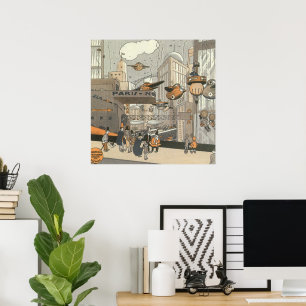 Poster Science-fiction vintage Urban Paris, Steam Punk