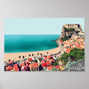 Poster Scilla Pastel Plage Bleue scène