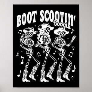 Poster Scootin' Boogie Retro Western Sketon Dancing Cow