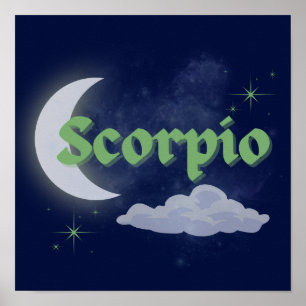 Poster Scorpio Céleste Lune Nuage Étoiles Astrologie Art