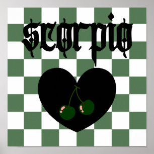 Poster Scorpio Gothique esthétique À damiers Cerise Art