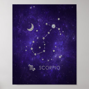 Poster Scorpion violet zodiaque   Horoscope d'astrologie 