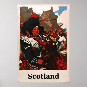 Poster Scotland Bagpiping Tartan Highlanders