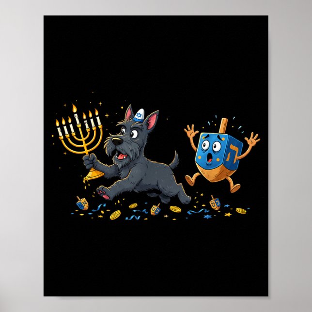 Poster Scottierrier Dreidel Menorah Hanukkah Kids Womens  (Devant)