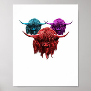 Poster Scottish Highland Cow Colorful Herd Classic T-Shi