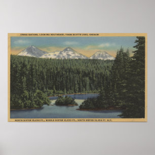 Poster Scotts Lake, Oregon - Vue de trois soeurs