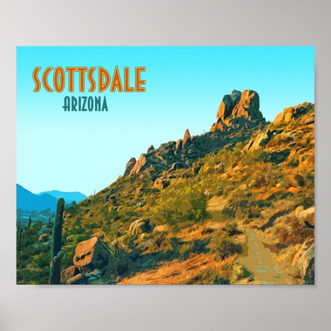 Poster Scottsdale Arizona Cactus et Mountain Vintage (Devant)