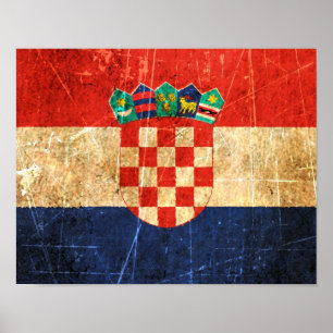 Poster Scratched and Worn Vintage Croatian Flag