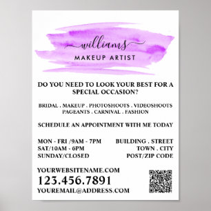 Poster Script Aquarelle violet brosse Artiste maquillage