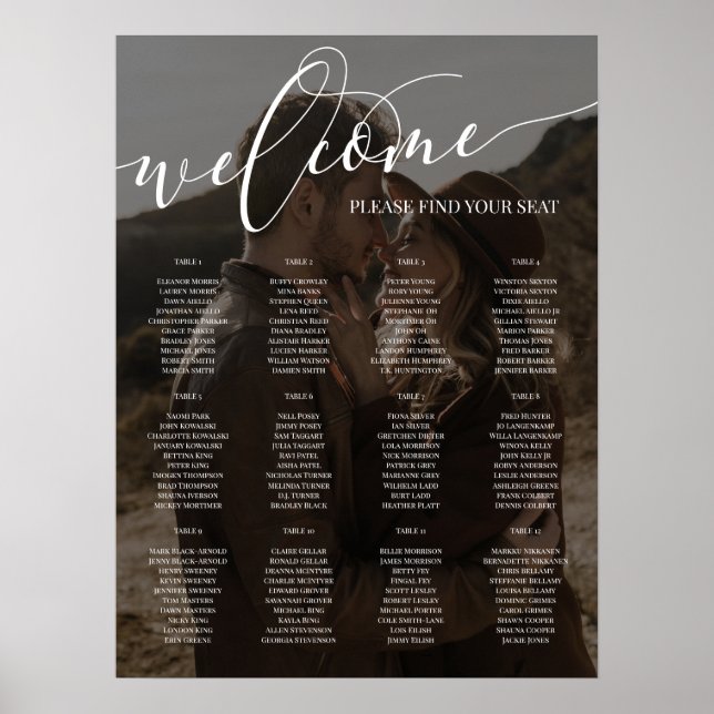 Poster Script blanc Bienvenue Photo Mariage 12 tableaux (Devant)