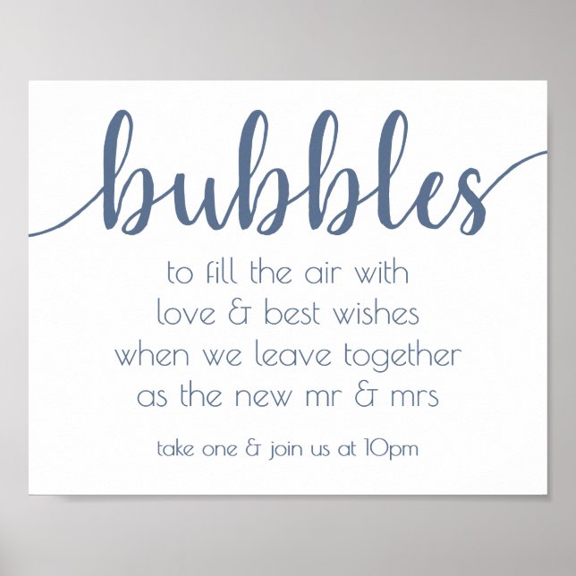 Poster Script chic | Table d'envoi Dusty Blue Bubble (Devant)